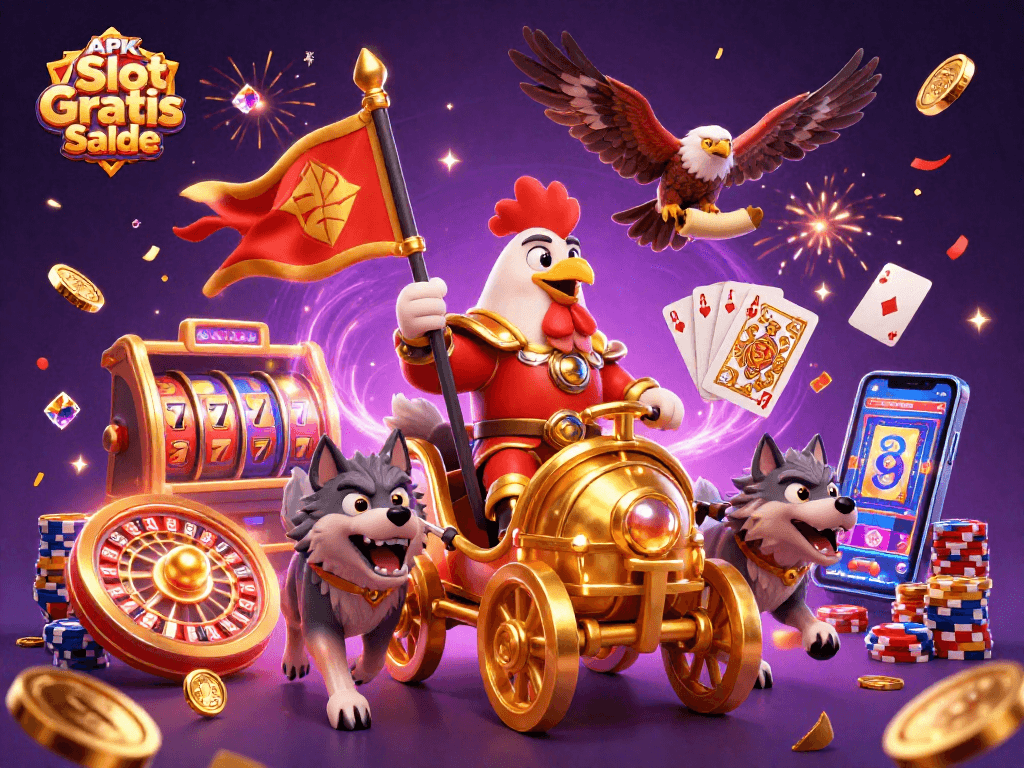 Engage in thrilling gameplay with APK Slot Gratis Saldo showcasing dynamic slot machine reels and rich casino elements.