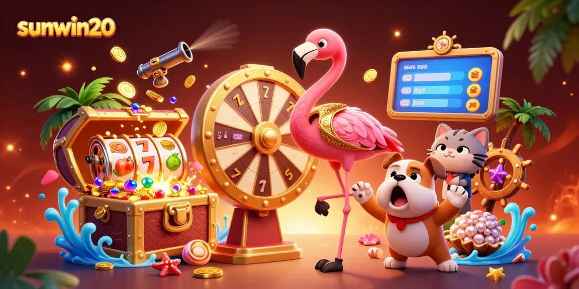 Spin the prize wheel at sunwin20 with the flamingo host and excited contestant!