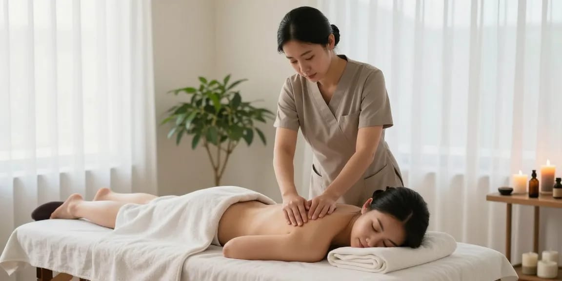 Relaxing massage therapy session in Suwon, showcasing a tranquil spa environment for 수원출장안마.