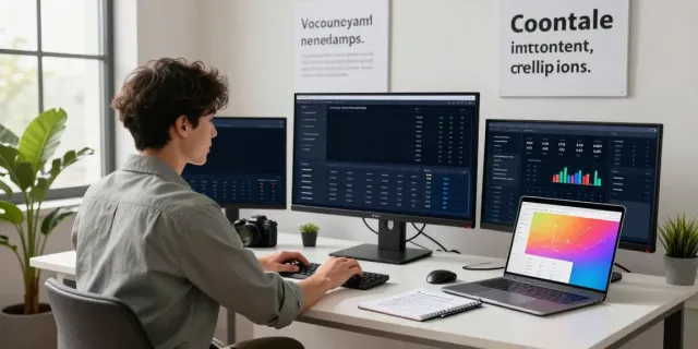 Professional analyzing instant indexing data in a modern office setting.