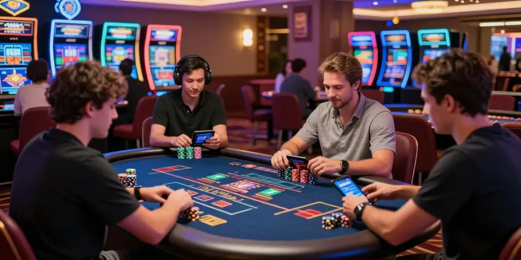 Players engaging in gaming at online casinos that accept credit cards, showcasing vibrant casino ambiance and exciting atmosphere.