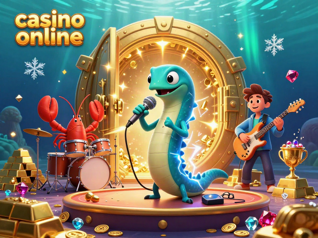 Experience the excitement of a vibrant underwater performance at a casino online with a DJ electric eel and lively band.