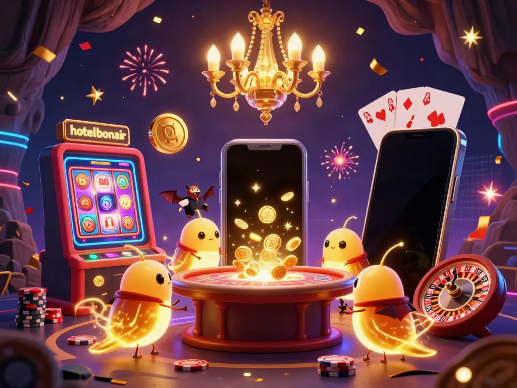 Experience the thrilling ambiance of hotelbonair's glowing casino scene with vibrant glowworms and casino games.