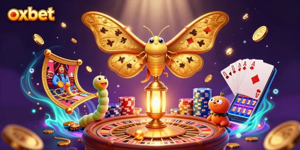 Experience the thrill of oxbet with vibrant casino scenes and golden elements.