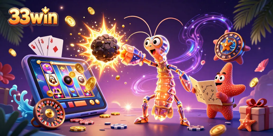 Engage with 33win’s exciting adventures as a mantis shrimp punches through asteroids filled with gems and coins.